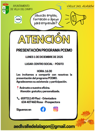 Imagen PRESENTACIÓN PROGRAMA PCEMO (Empleo y Formación)