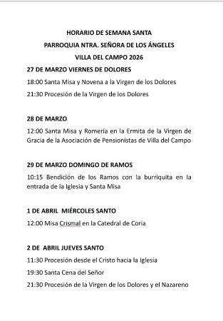 Imagen HORARIO DE SEMANA SANTA