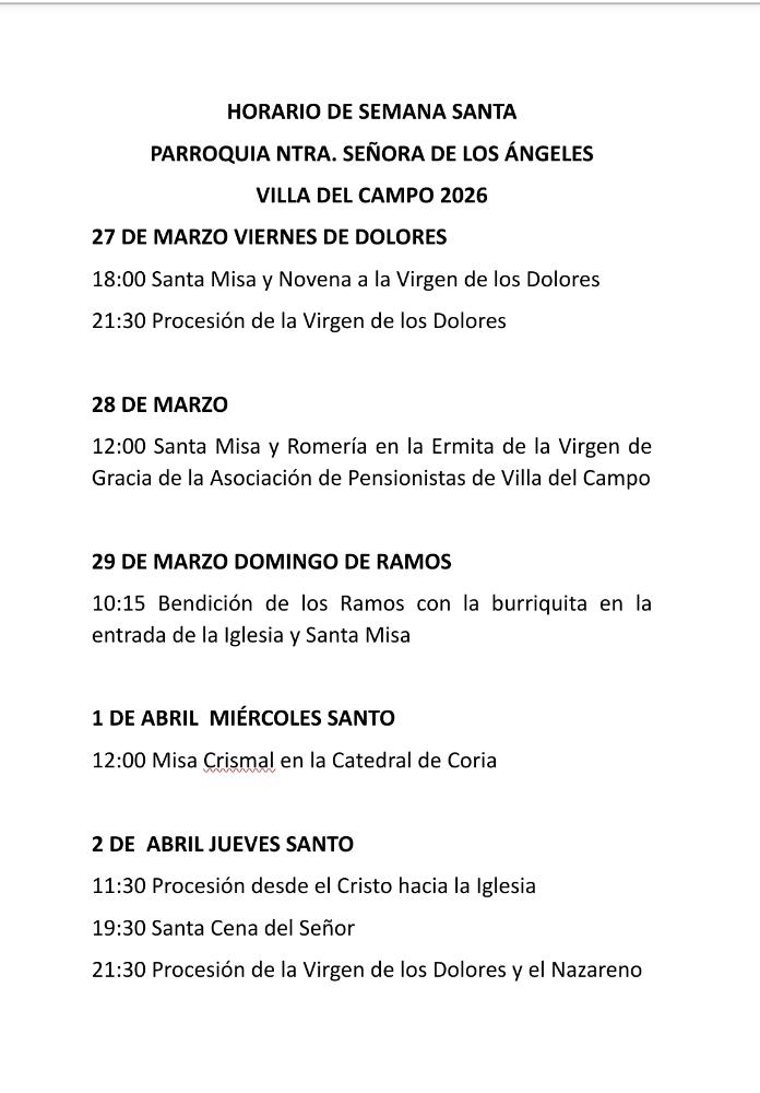 Imagen HORARIO DE SEMANA SANTA
