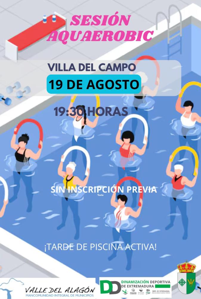 Imagen ¡Vecinos, a movernos en el agua! El Servicio de Dinamización Deportiva de la Mancomunidad Valle del Alagón os invita a una refrescante sesión de AQUAEROBIC.